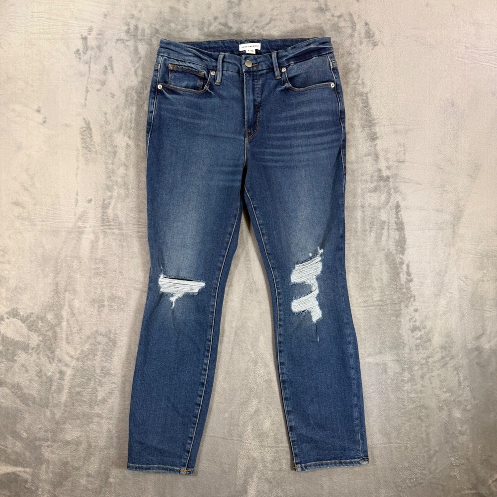 Good American Good Legs Skinny Distressed Jeans‎ Women's Size 8/29 Blue Denim